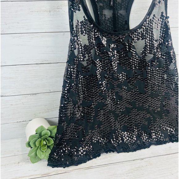 NOLLIE Black Y2K Sequin Crop Tank Top Size Medium Summer Blouse Fancy - Picture 5 of 12